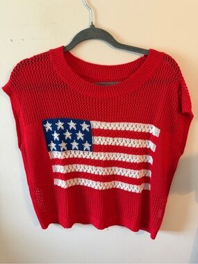 Red Knit American Flag Sleeveless Sweater Top